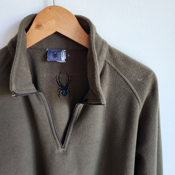 Spyder Pullover Medium Olive Green M Mens BROKEN ZIPPER Polyester Fleece Quarter - Picture 11 of 17